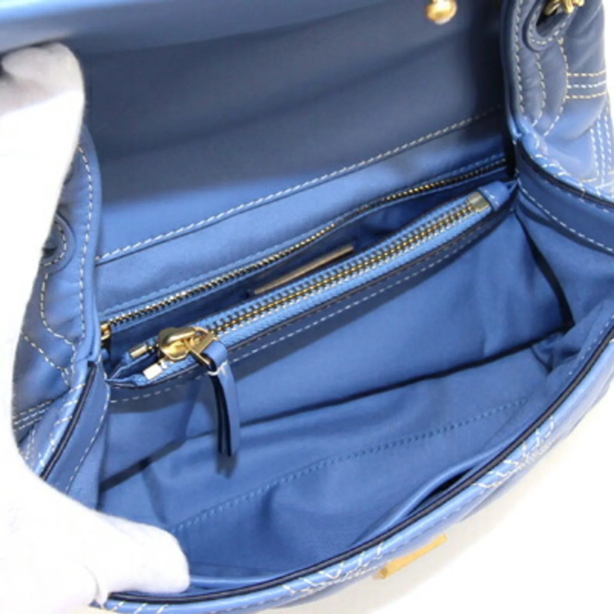 Pre-Owned Tory Burch shoulder bag Fleming soft contrast stitch convertible 64424 light blue leather chain ladies FLEMING SizeOFT CONTRASizeT SizeTITCH CONVERTIBLE TORY BURCH (Like New)