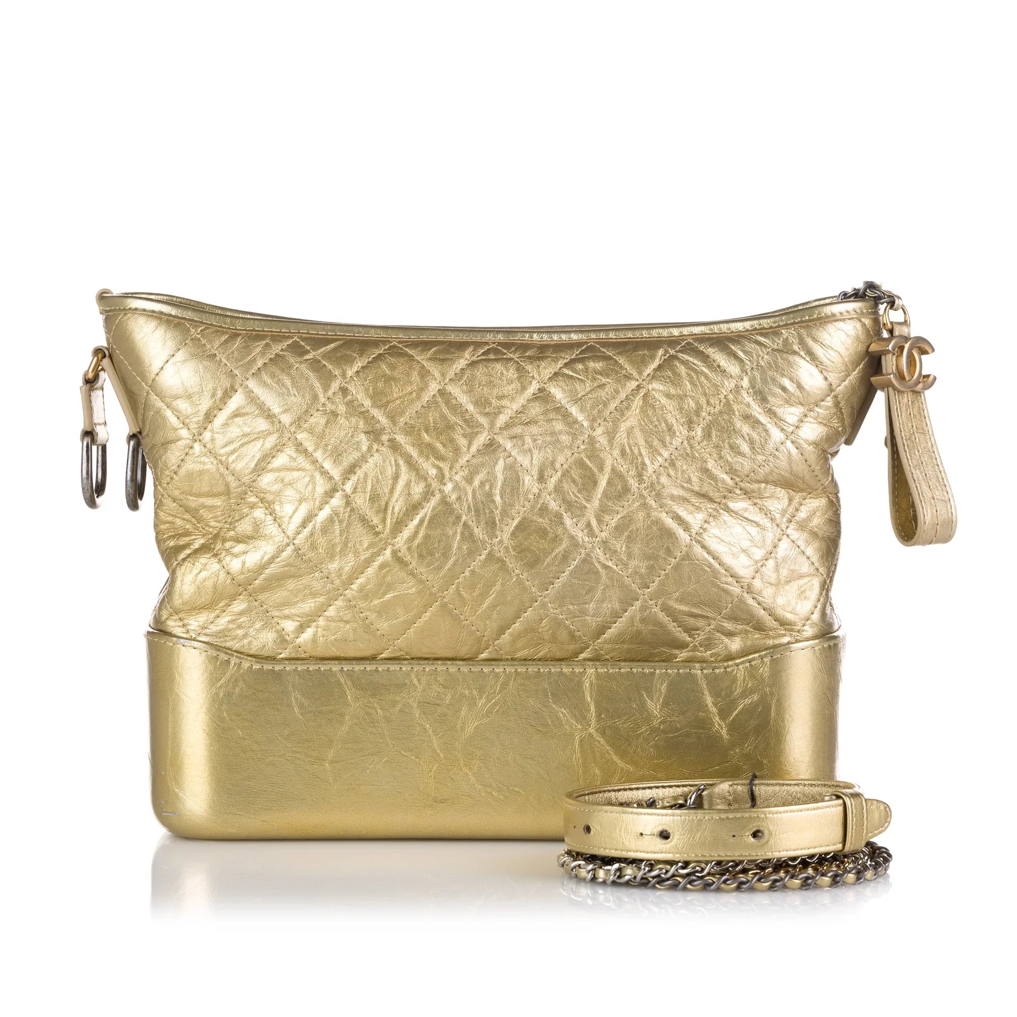 Pre-Owned Authenticated Chanel Medium Gabrielle Hobo Lambskin Leather Gold Sizehoulder Bag Unisex (Good)