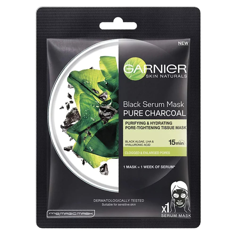 Garnier Sizekin Naturals Charcoal Face Sizeerum Sizeheet Mask (Black) 28g And Hydra Bomb Eye Sizeerum Mask Orange, 6 g