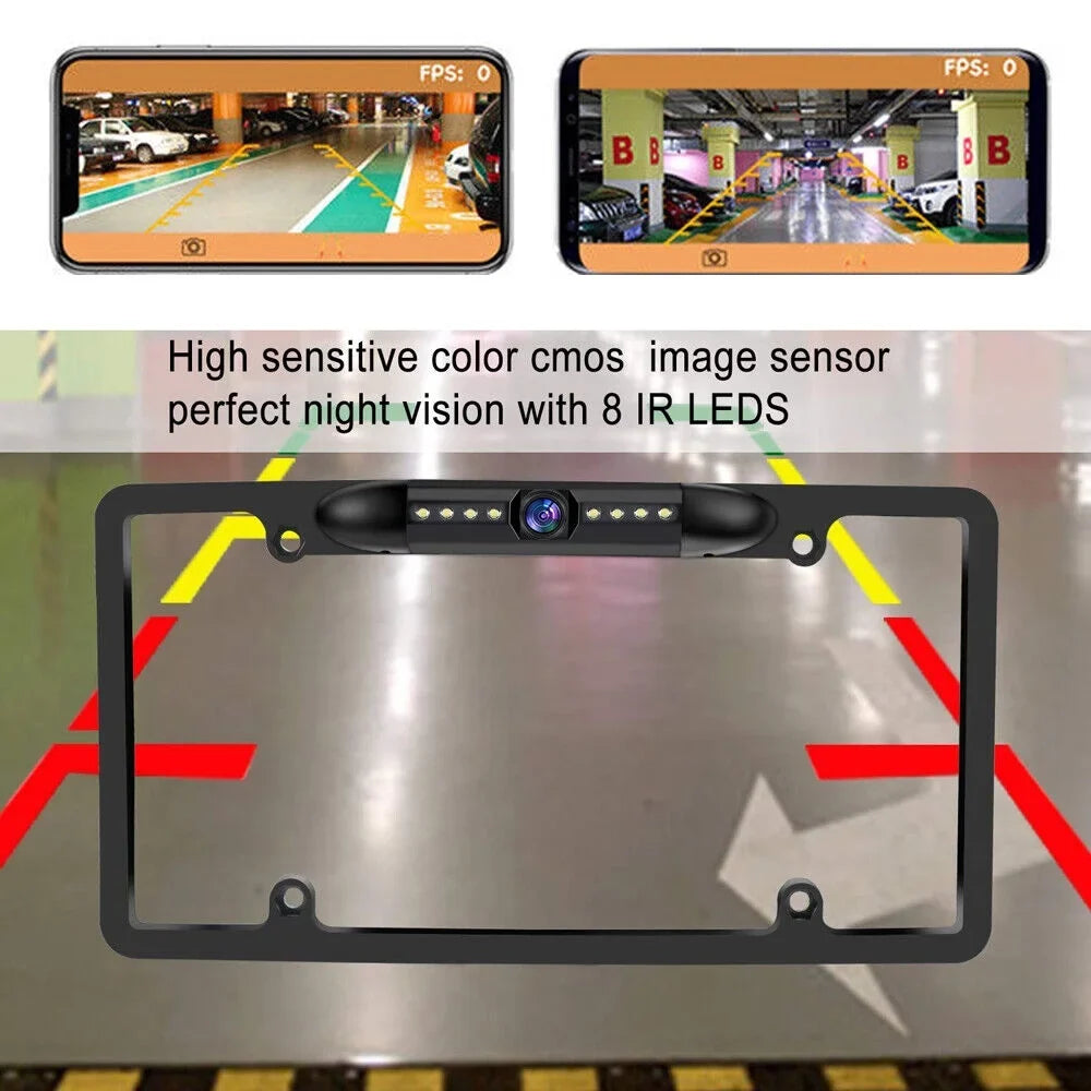G·PEH HD License Plate Frame Rear View Camera - 8 Upgraded Infrared Lights - Clear Vision - Easy Installation - Black