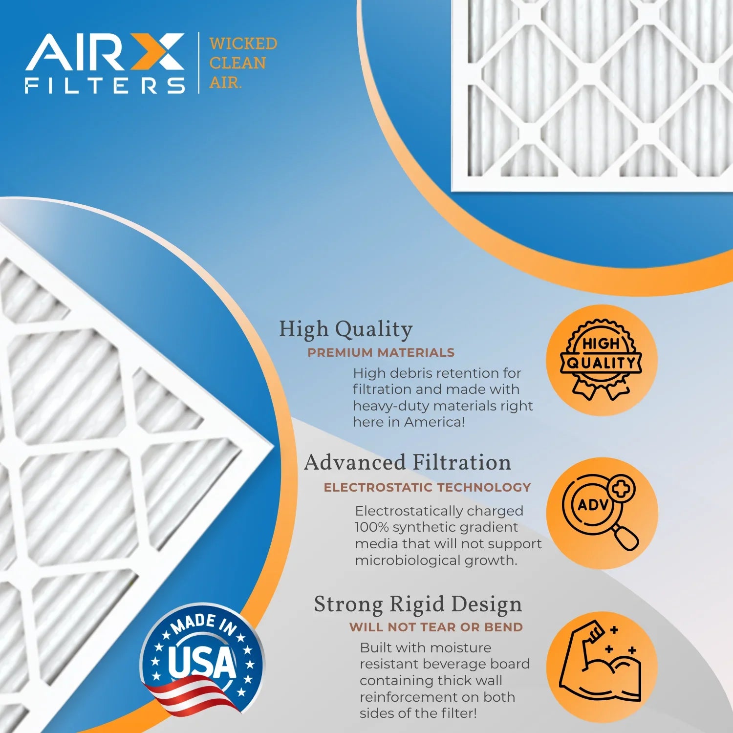 14x14x1 Air Filter MERV 8 Comparable to MPR 700 & FPR 5 Electrostatic Pleated Air Conditioner Filter 4 Pack HVAC AC Premium USizeA Made 14x14x1 Furnace Filters by AIRX FILTERSize WICKED CLEAN AIR.