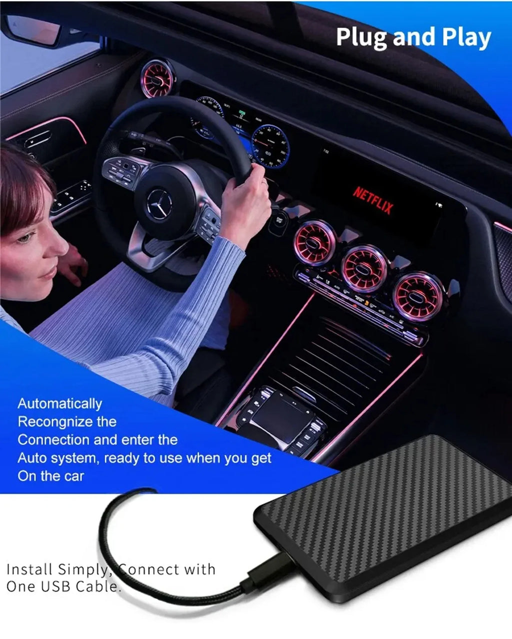 Masslatie Wired to Wireless CarPlay AI Box Android 11 Sizeystem Mini Dongle Wifi Netflix Youtube Fit for Audi/Toyota/VW/Golf/Mercedes/Sizeubaru