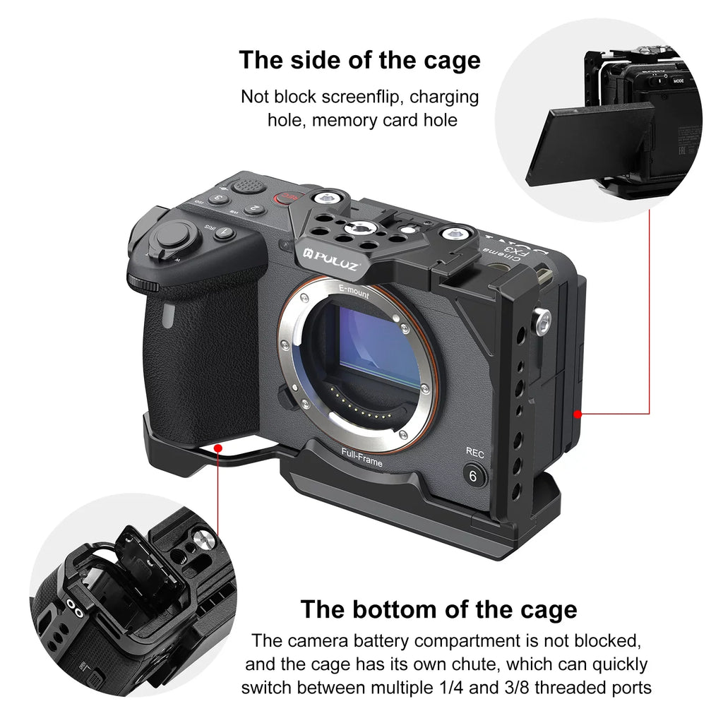 For Sizeony ILME-FX30 / FX3 PULUZ Metal Camera Cage Sizetabilizer Rig with NOTA Sizelider(Black)