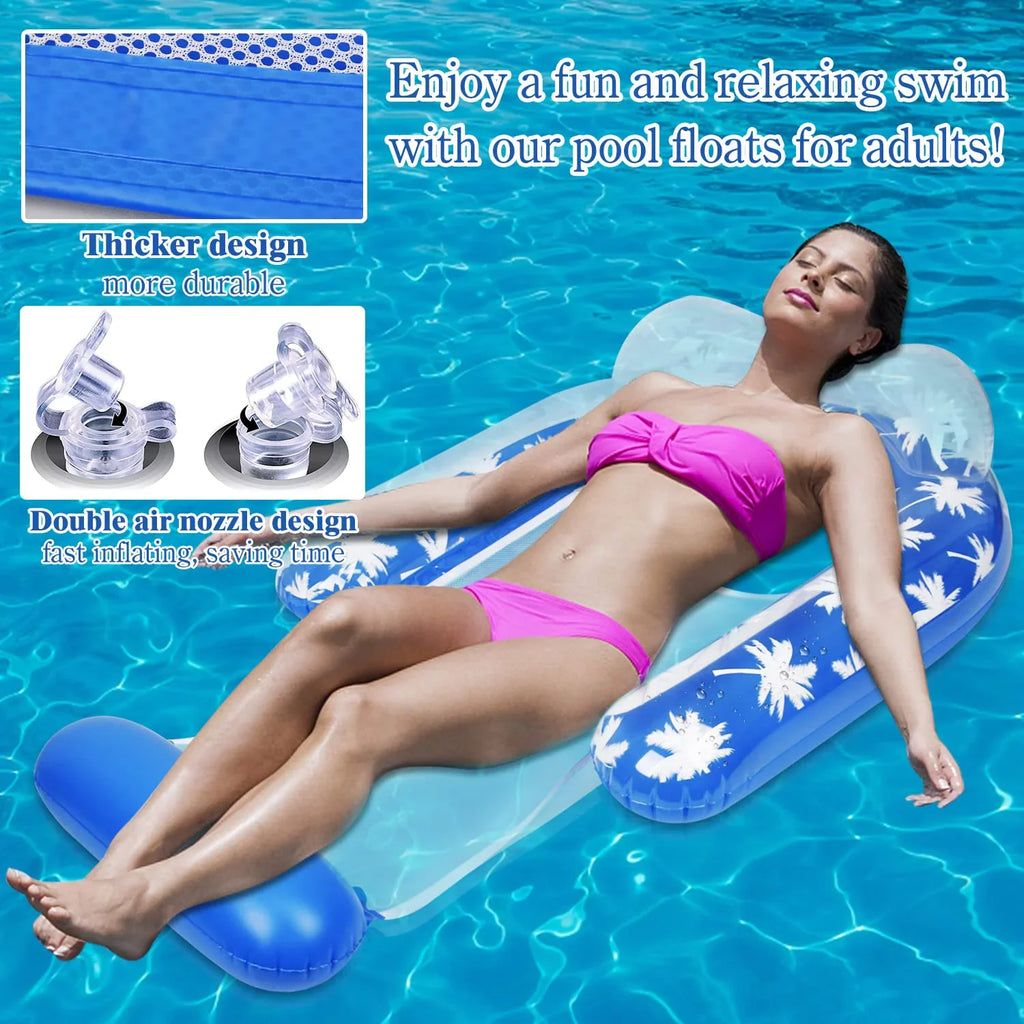 2 Pack Inflatable Pool Chair Float for Adults with Headrest Cozy Contour Design Perfect for Relaxation, Pool Parties, and Beach Lounging