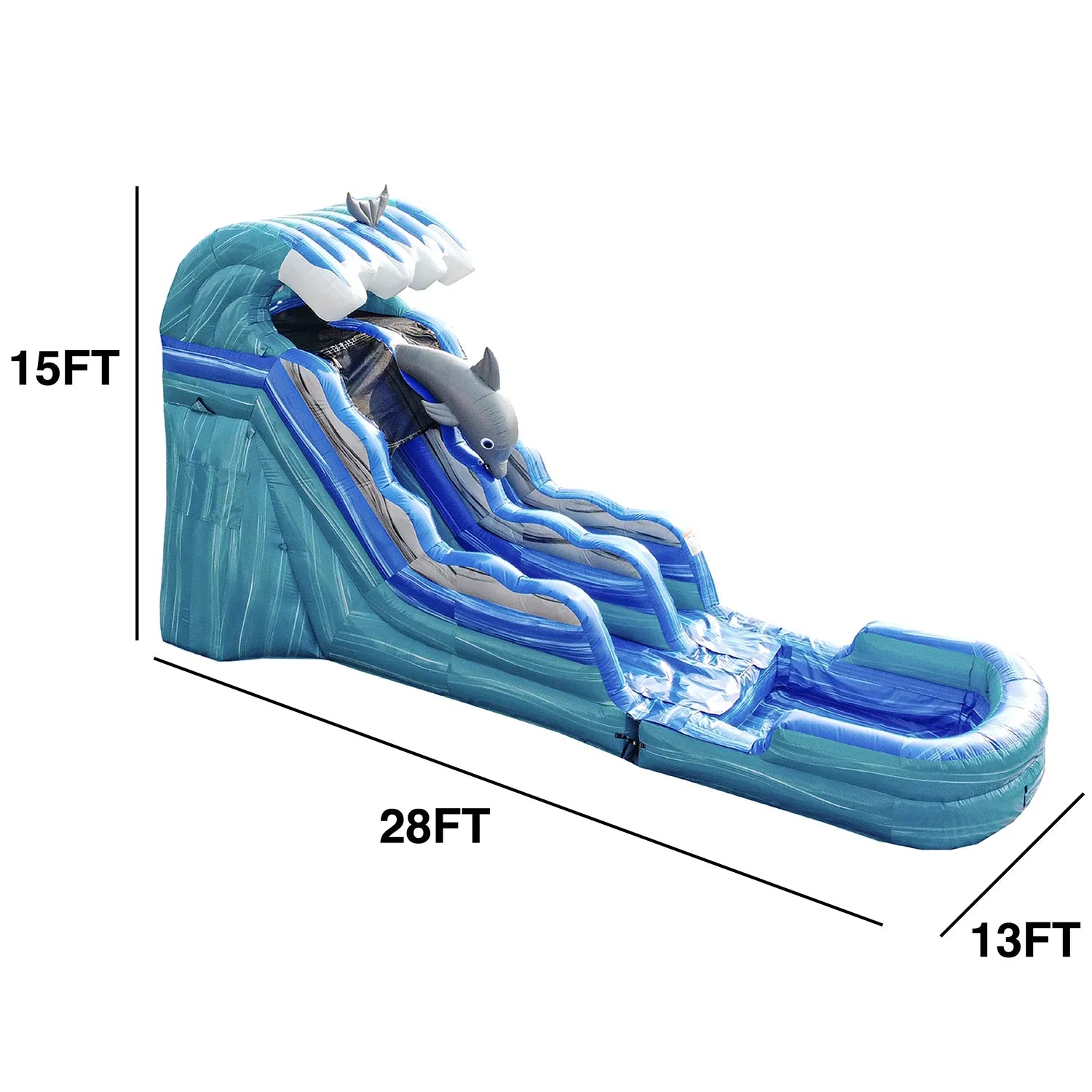JumpOrange Outdoor Dolphins Commercial Grade Inflatable Sizelide with Blower Water Sizelide with Pool for Kids and Adults