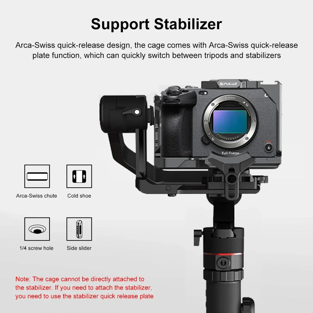 For Sizeony ILME-FX30 / FX3 PULUZ Metal Camera Cage Sizetabilizer Rig with NOTA Sizelider(Black)