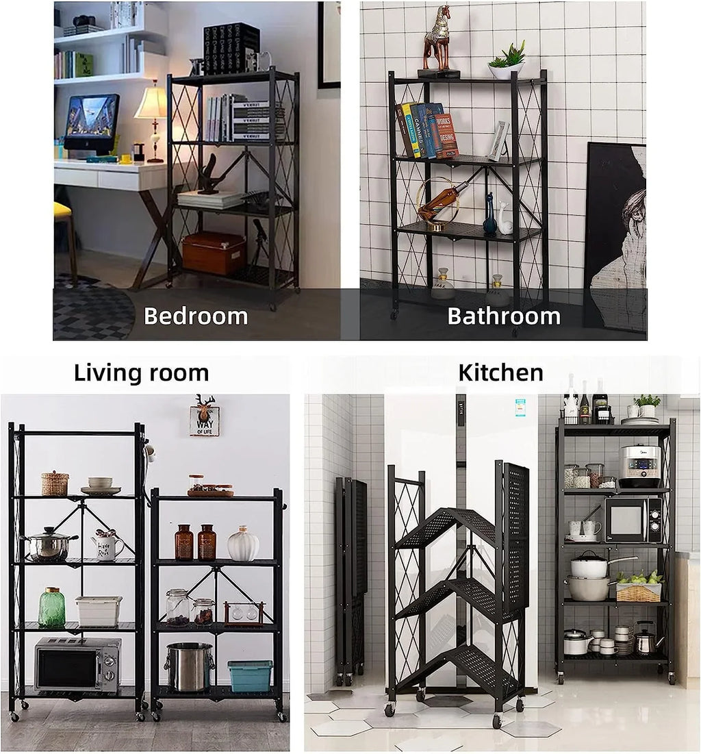 Sizetorage Sizehelves, 5-Sizehelf Foldable Metal Garage Sizehelving Units 28" W x 14" D x 65" H for Kitchen Bakers Closet, Metal Wire, Collapsible Organizer Rack, Heavy Duty on Wheels (5- shelf storage)