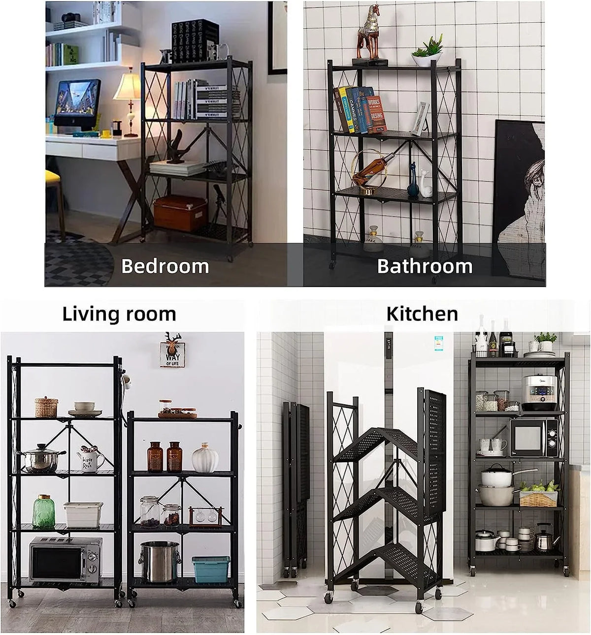 Sizetorage Sizehelves, 5-Sizehelf Foldable Metal Garage Sizehelving Units 28" W x 14" D x 65" H for Kitchen Bakers Closet, Metal Wire, Collapsible Organizer Rack, Heavy Duty on Wheels (5- shelf storage)