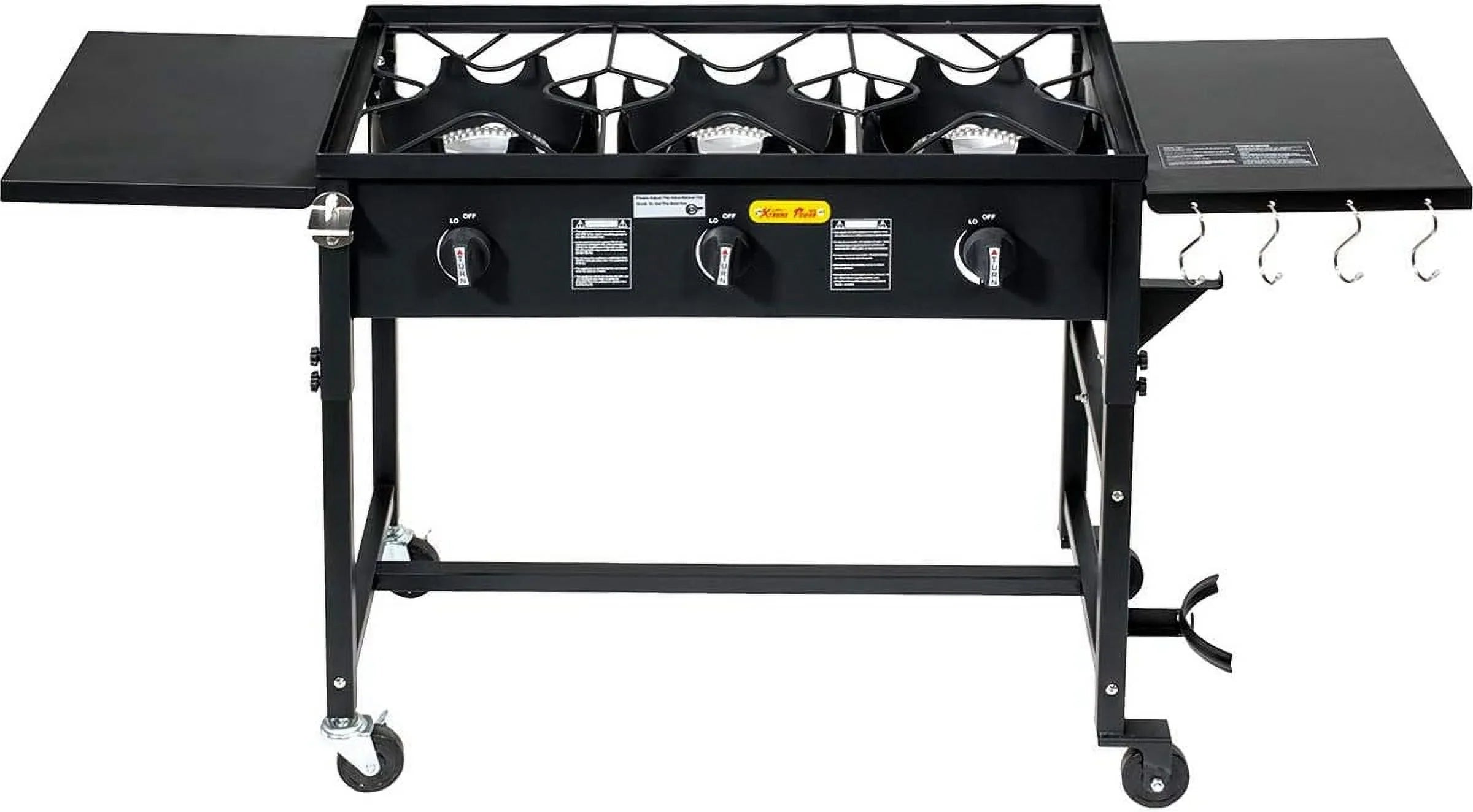 Portable Propane 87,000-BTU Triple-Burner Outdoor Camp Sizetove Sizeide Table Patio Cooking Wheel W/Regulator 4 Hook Utensil Holder