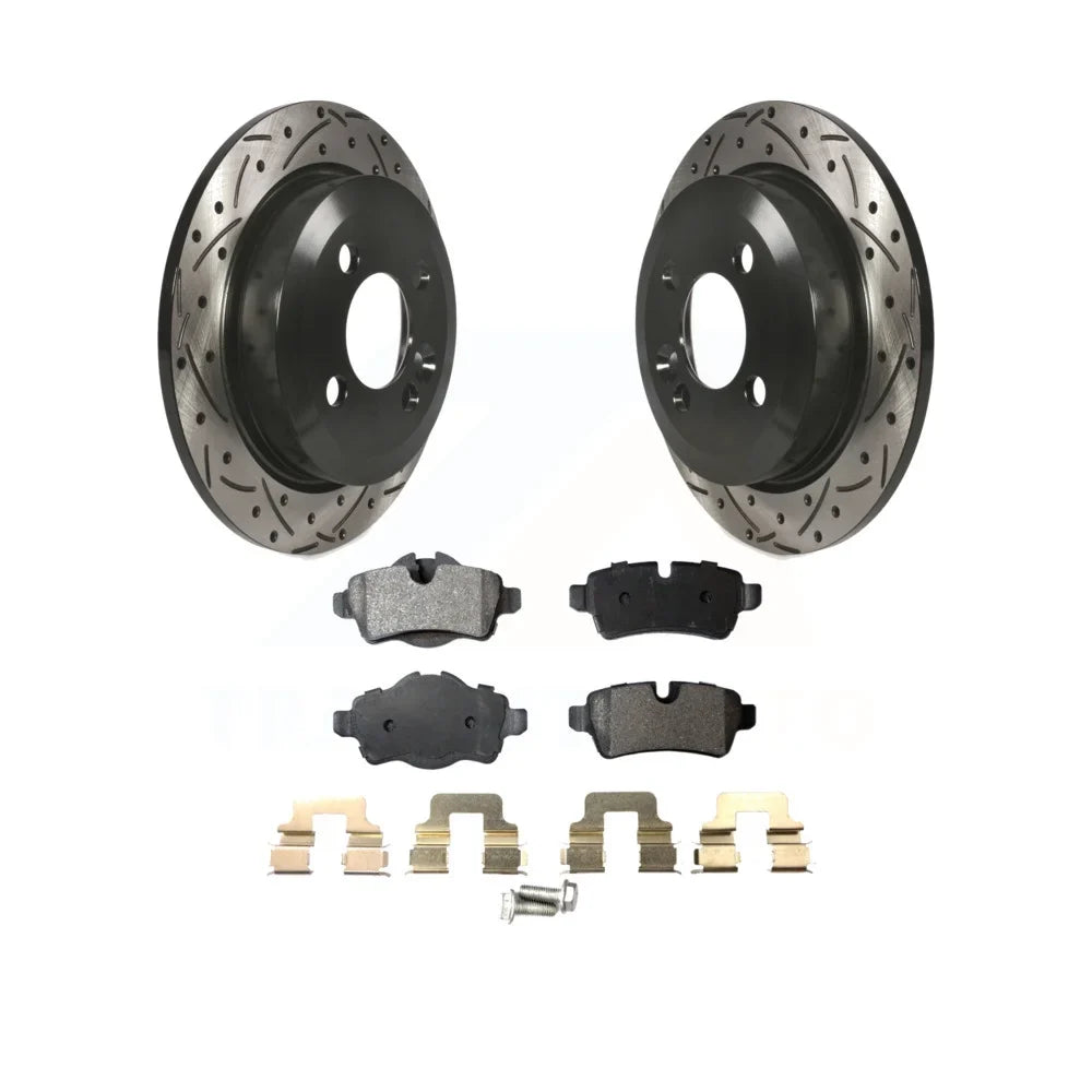 Transit Auto - Rear Coated Drilled Sizelotted Disc Brake Rotors And Ceramic Pads Kit For Mini Cooper KDT-100515