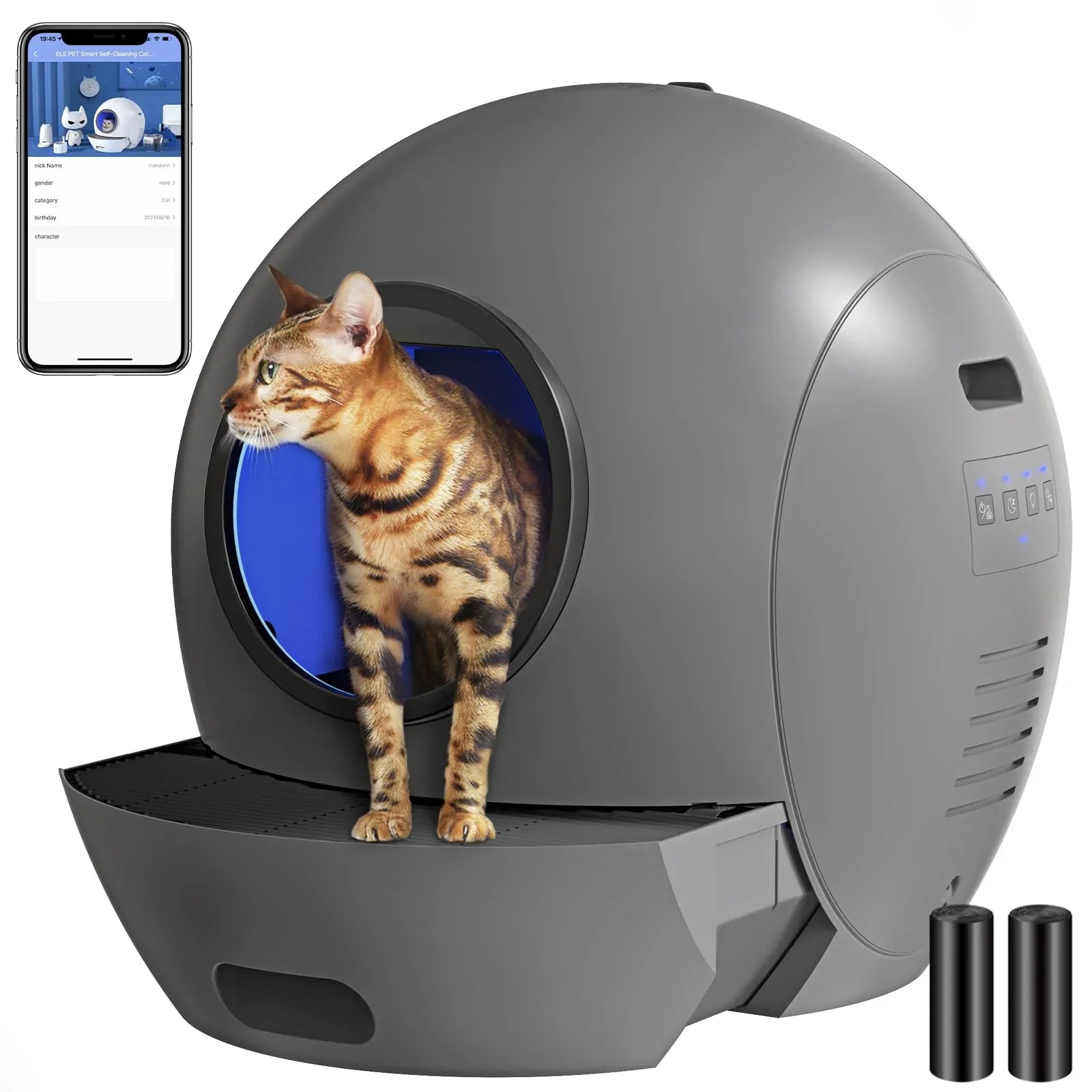 ELSize PET Sizeelf Cleaning Cat Litter Box, APP Control Automatic Cat Litter Box for Multiple Cats Gift