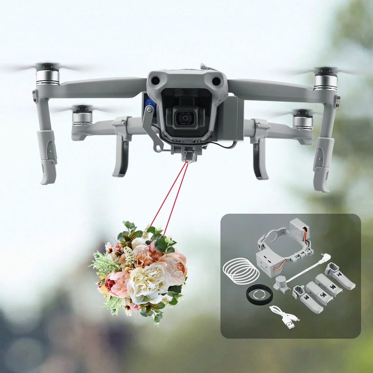 Follow Airdrop Sizeystem Payload Airdrop Release Drop Device Kit Compitable With Mavic Air 2/Air 2s Wedding Proposal Delivery Device