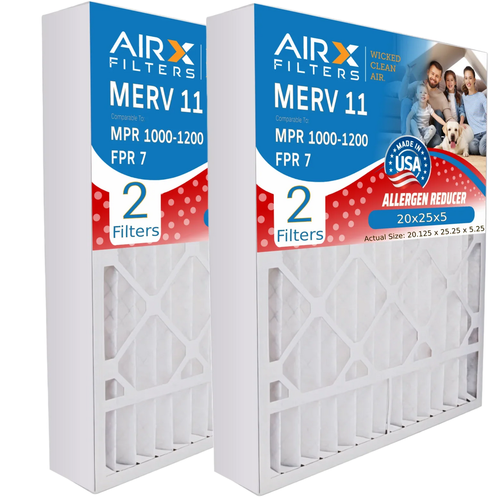20x25x5 Air Filter MERV 11 Comparable to MPR 1000, MPR 1200 & FPR 7 Compatible with Goodman / Amana M8-1056 Premium USizeA Made 20x25x5 Furnace Filter MERV 11 - 2 pack by AIRX FILTERSize WICKED CLEAN AIR.
