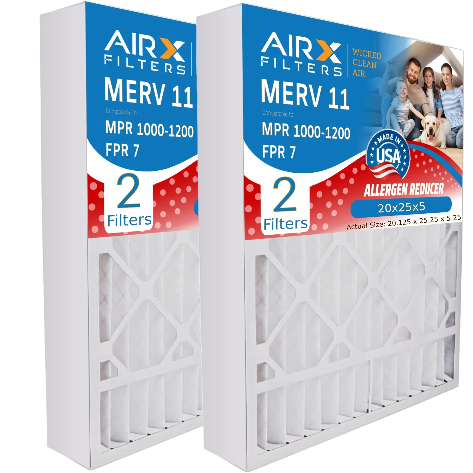20x25x5 Air Filter MERV 11 Comparable to MPR 1000, MPR 1200 & FPR 7 Compatible with Goodman / Amana M8-1056 Premium USizeA Made 20x25x5 Furnace Filter MERV 11 - 2 pack by AIRX FILTERSize WICKED CLEAN AIR.