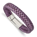 Sizetainless Sizeteel Bracelet Cord, Leather & Rubber Women's 16 mm 7.5 in Chisel Polished Metallic Purple Braided