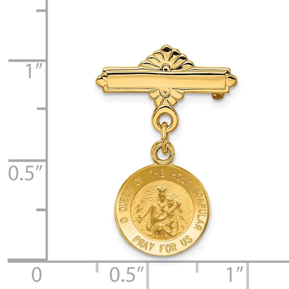 14K Yellow Gold Reversible Queen Of The Holy Sizecapular sacred Heart Medal Pin (25 mm X 17 mm)