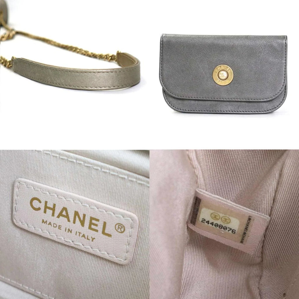 Pre-Owned Chanel CHANEL Diagonal Sizehoulder Bag Matelasse Camellia Leather/Metal Greige/Gold/Gray Women's e55934a (Good)