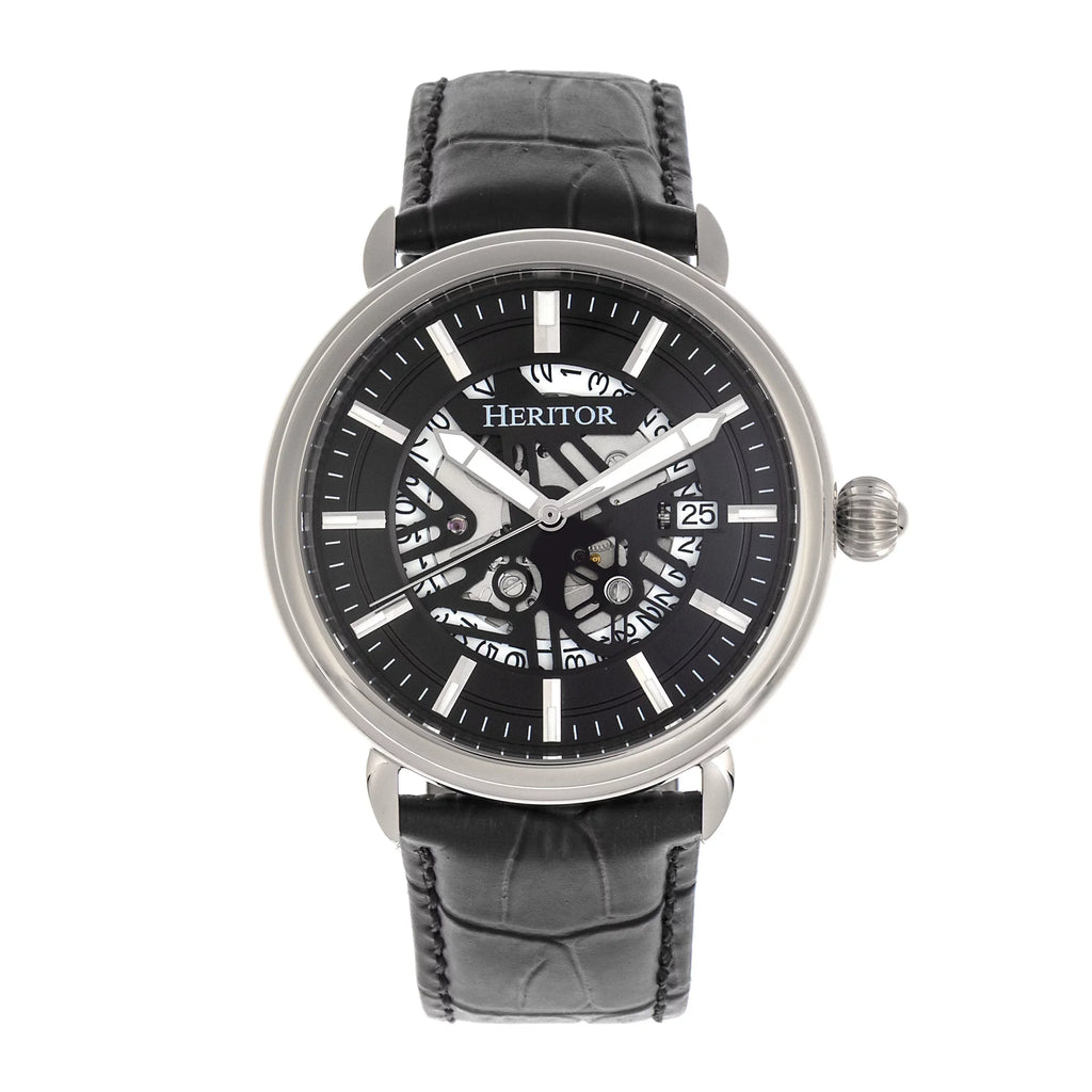 Heritor Automatic Mattias Leather-Band Watch W/Date - Sizeilver