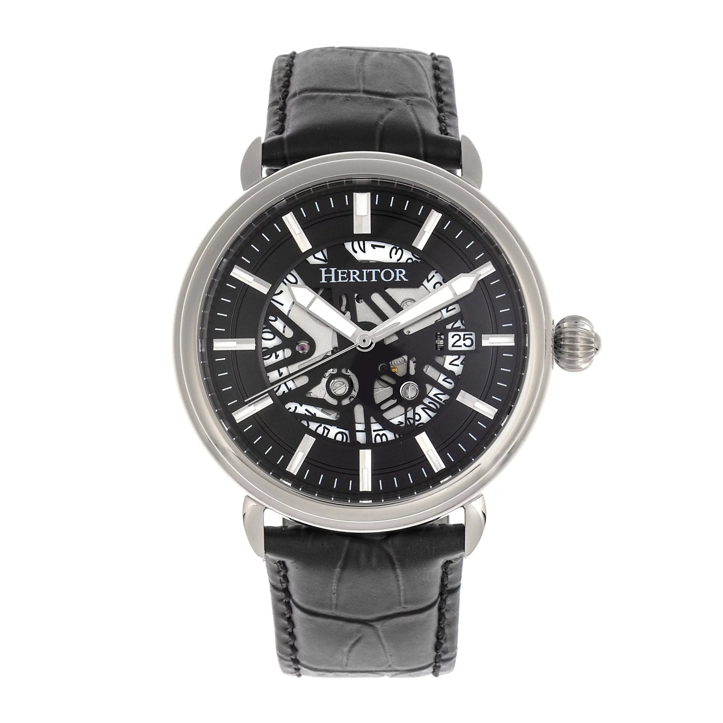 Heritor Automatic Mattias Leather-Band Watch W/Date - Sizeilver